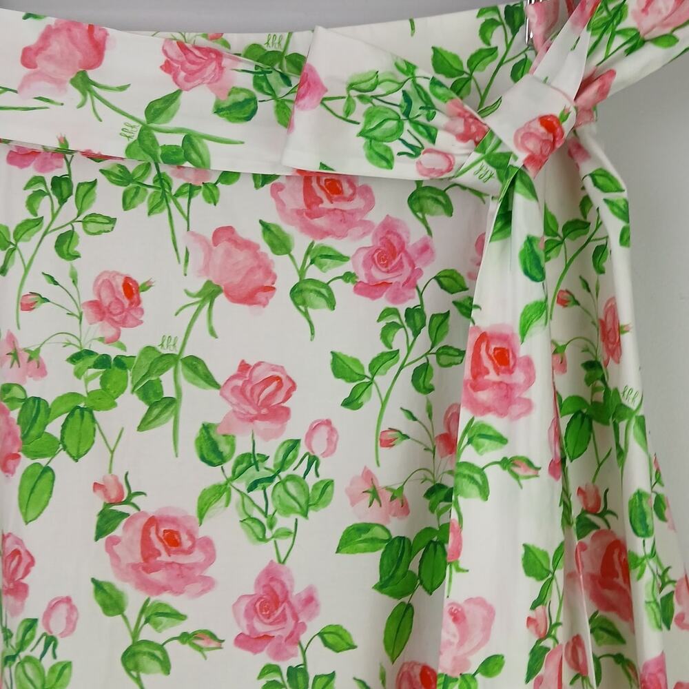 Hill House Women's SZ M The Mirabel Cotton Wrap Skirt In Pink Roses NWT - Picture 6 of 7